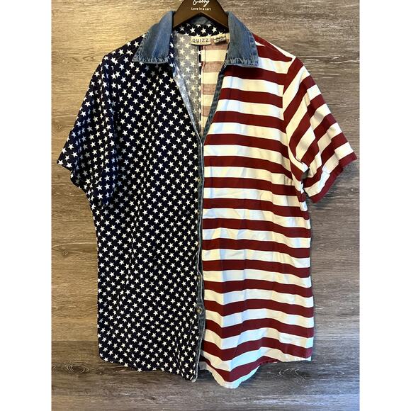 American USA Flag Shirt Vintage Cotton Chambray Patriot Size XXL 20 Button Down - Picture 1 of 8